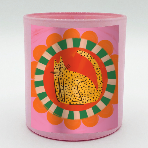 Folk art Bold Bright Leopard Illustration Plate Design - scented candle by AbiGoLucky