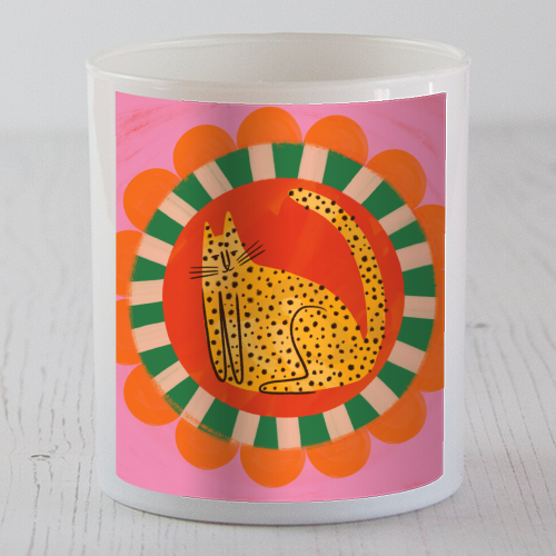 Folk art Bold Bright Leopard Illustration Plate Design - scented candle by AbiGoLucky