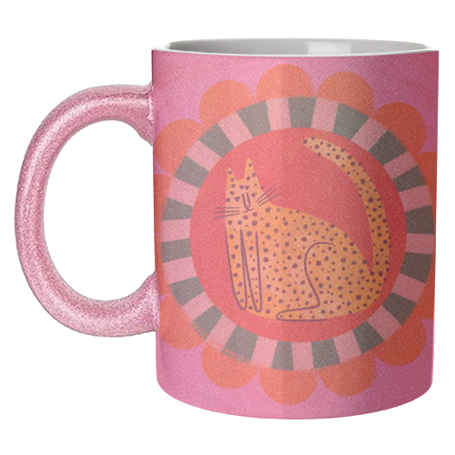 Folk art Bold Bright Leopard Illustration Plate Design - unique mug by AbiGoLucky