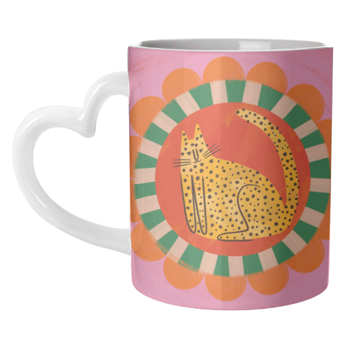 Folk art Bold Bright Leopard Illustration Plate Design - unique mug by AbiGoLucky