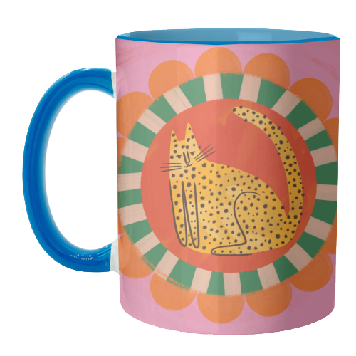 Folk art Bold Bright Leopard Illustration Plate Design - unique mug by AbiGoLucky