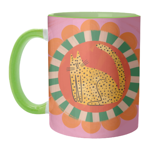 Folk art Bold Bright Leopard Illustration Plate Design - unique mug by AbiGoLucky