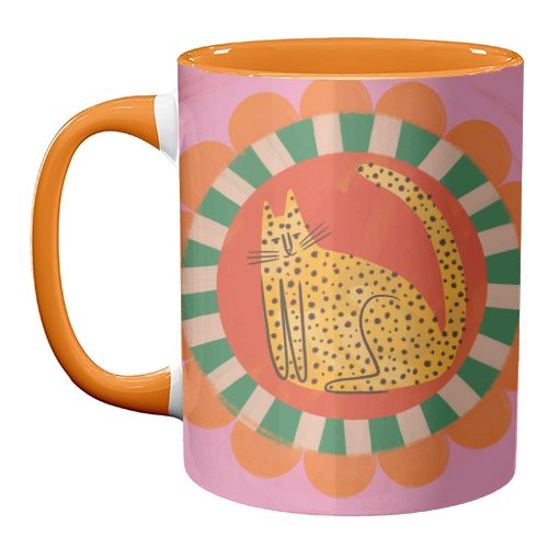 Folk art Bold Bright Leopard Illustration Plate Design - unique mug by AbiGoLucky