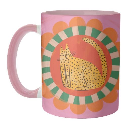 Folk art Bold Bright Leopard Illustration Plate Design - unique mug by AbiGoLucky