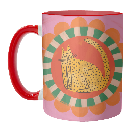 Folk art Bold Bright Leopard Illustration Plate Design - unique mug by AbiGoLucky