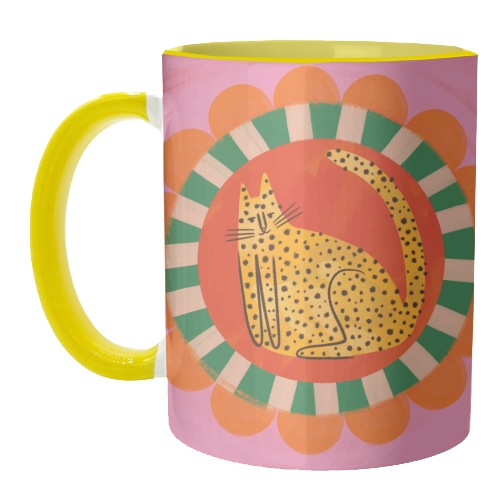 Folk art Bold Bright Leopard Illustration Plate Design - unique mug by AbiGoLucky