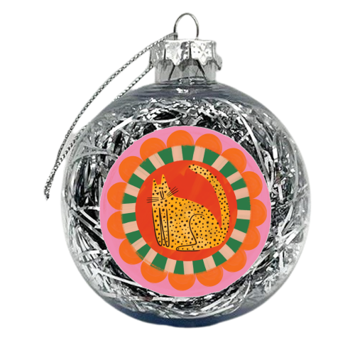Folk art Bold Bright Leopard Illustration Plate Design - xmas bauble by AbiGoLucky