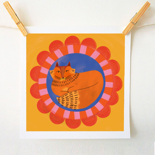 Folk Art Fox Bold Bright Colourful Painted Design - A1 - A4 art print by AbiGoLucky