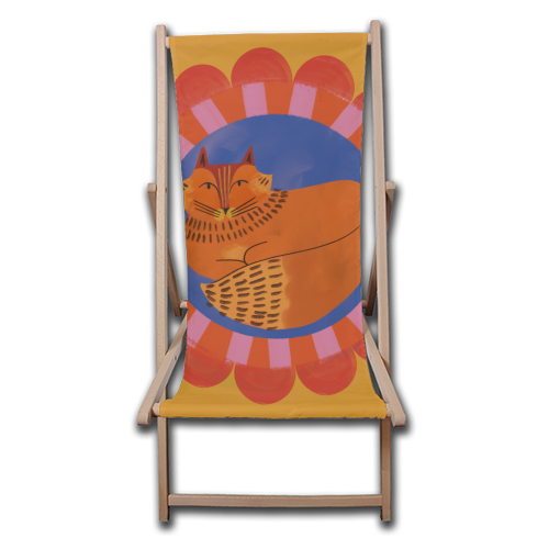 Folk Art Fox Bold Bright Colourful Painted Design - canvas deck chair by AbiGoLucky
