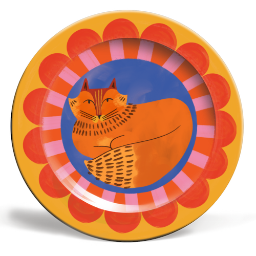 Folk Art Fox Bold Bright Colourful Painted Design - ceramic dinner plate by AbiGoLucky