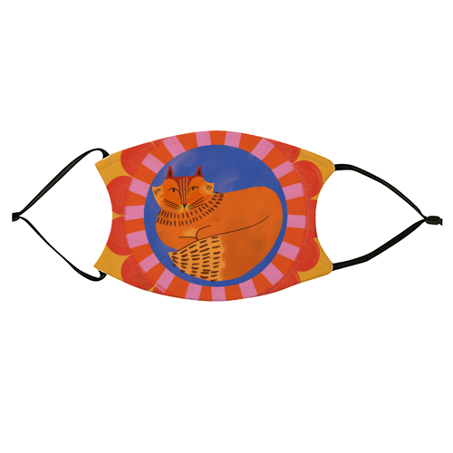 Folk Art Fox Bold Bright Colourful Painted Design - face cover mask by AbiGoLucky