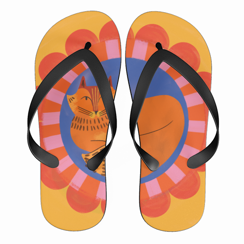 Folk Art Fox Bold Bright Colourful Painted Design - funny flip flops by AbiGoLucky