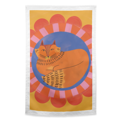 Folk Art Fox Bold Bright Colourful Painted Design - funny tea towel by AbiGoLucky