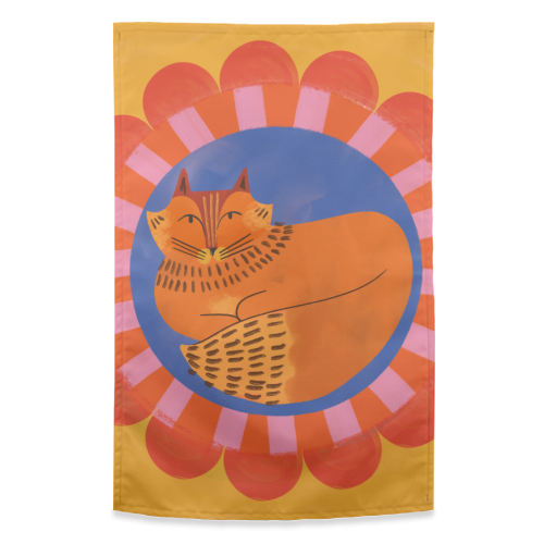 Folk Art Fox Bold Bright Colourful Painted Design - funny tea towel by AbiGoLucky