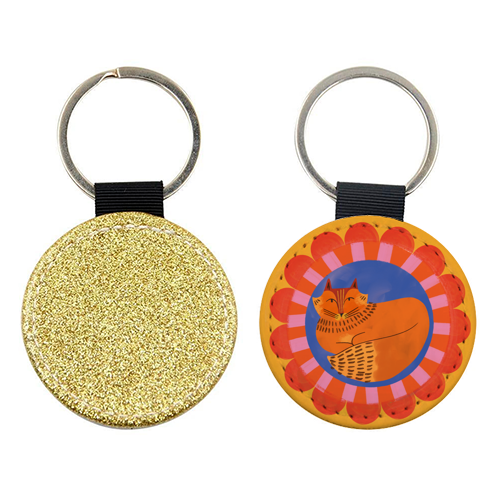 Folk Art Fox Bold Bright Colourful Painted Design - keyring by AbiGoLucky