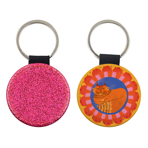 Folk Art Fox Bold Bright Colourful Painted Design - keyring by AbiGoLucky