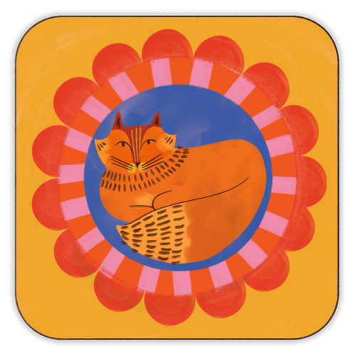 Folk Art Fox Bold Bright Colourful Painted Design - personalised beer coaster by AbiGoLucky