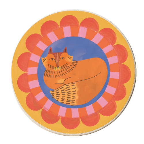 Folk Art Fox Bold Bright Colourful Painted Design - personalised beer coaster by AbiGoLucky