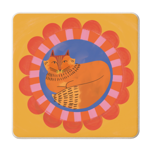 Folk Art Fox Bold Bright Colourful Painted Design - personalised beer coaster by AbiGoLucky