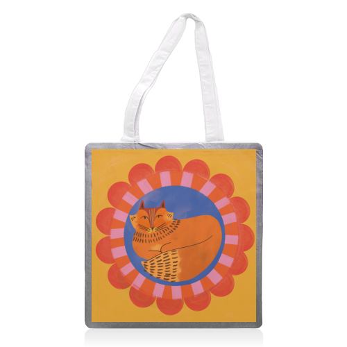 Folk Art Fox Bold Bright Colourful Painted Design - printed canvas tote bag by AbiGoLucky