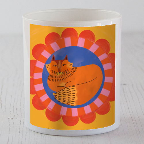 Folk Art Fox Bold Bright Colourful Painted Design - scented candle by AbiGoLucky