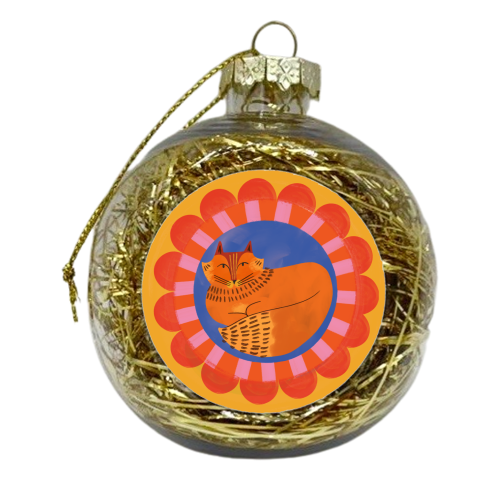 Folk Art Fox Bold Bright Colourful Painted Design - xmas bauble by AbiGoLucky
