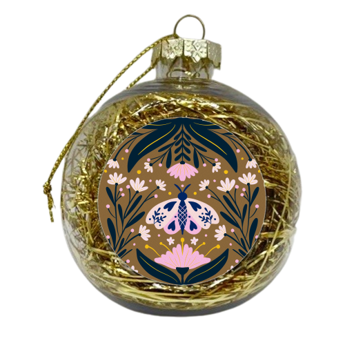 Folk Art Moth - golden brown - xmas bauble by Angela Minca