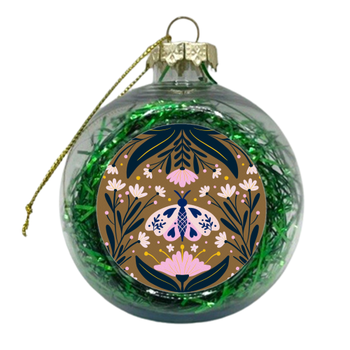 Folk Art Moth - golden brown - xmas bauble by Angela Minca