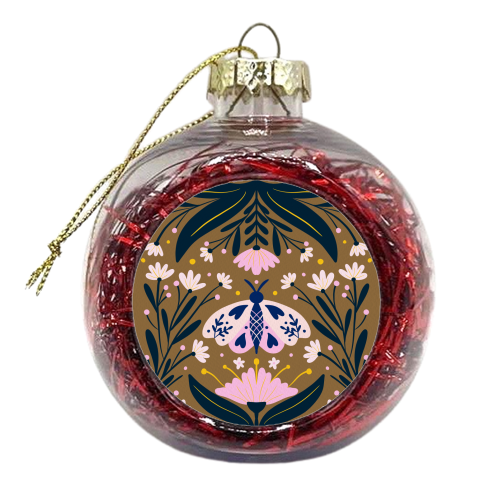Folk Art Moth - golden brown - xmas bauble by Angela Minca