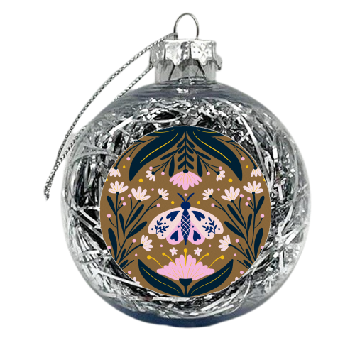 Folk Art Moth - golden brown - xmas bauble by Angela Minca