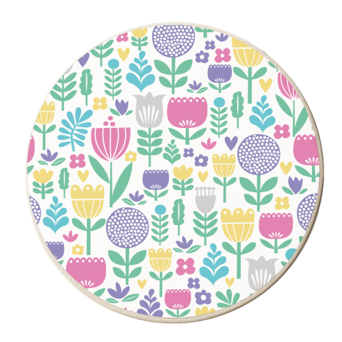 Folk Floral pattern - personalised beer coaster by sarah morley