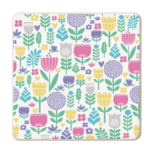 Folk Floral pattern - personalised beer coaster by sarah morley