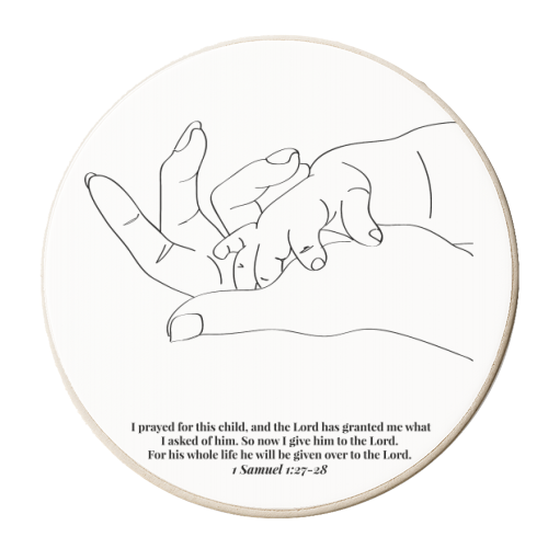 For This Child We Have Prayed... -1 Samuel 1:27-28 Line Art Sketch Black and White - personalised beer coaster by Toni Scott
