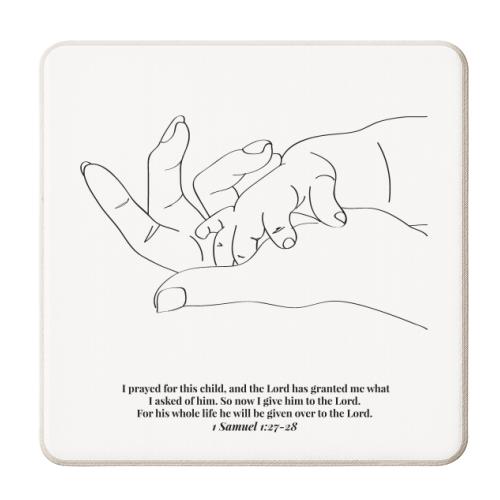 For This Child We Have Prayed... -1 Samuel 1:27-28 Line Art Sketch Black and White - personalised beer coaster by Toni Scott