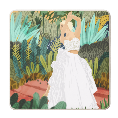 Forest Bride | Jungle Wedding Painting | Travel Solo | Blonde Woman Dancing Joy - personalised beer coaster by Uma Prabhakar Gokhale