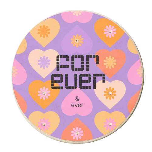 Forever - Daisy and Heart Pattern - personalised beer coaster by Dominique Vari