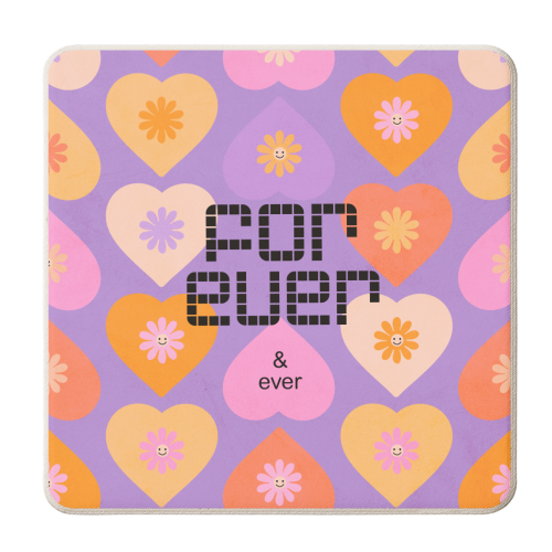 Forever - Daisy and Heart Pattern - personalised beer coaster by Dominique Vari