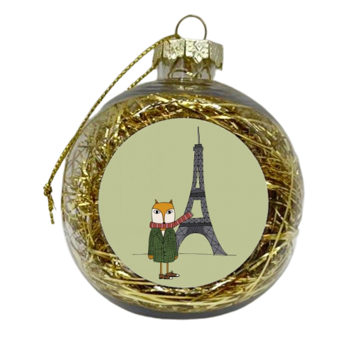 Fox In Paris - xmas bauble by Nichola Cowdery