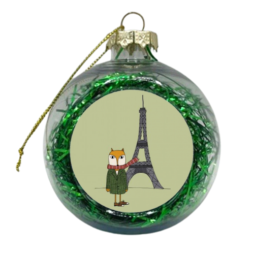Fox In Paris - xmas bauble by Nichola Cowdery
