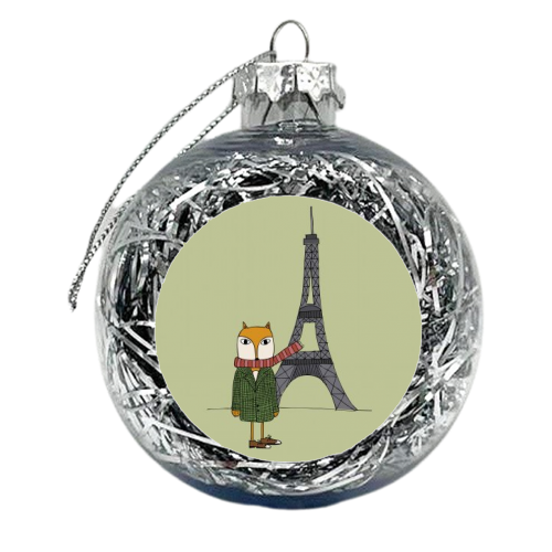 Fox In Paris - xmas bauble by Nichola Cowdery