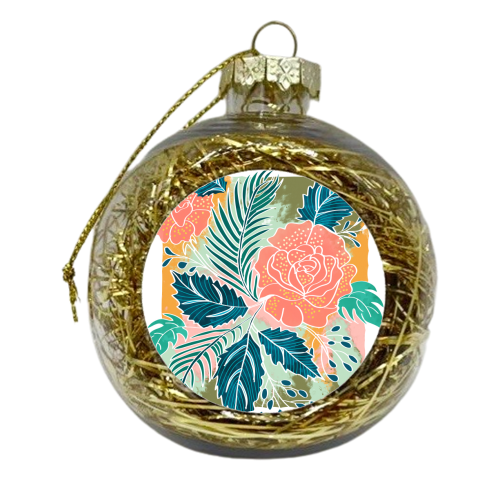 Framed Nature, Botanical Floral Rustic Bohemian, Garden Painting Tropical Illustration - xmas bauble by Uma Prabhakar Gokhale