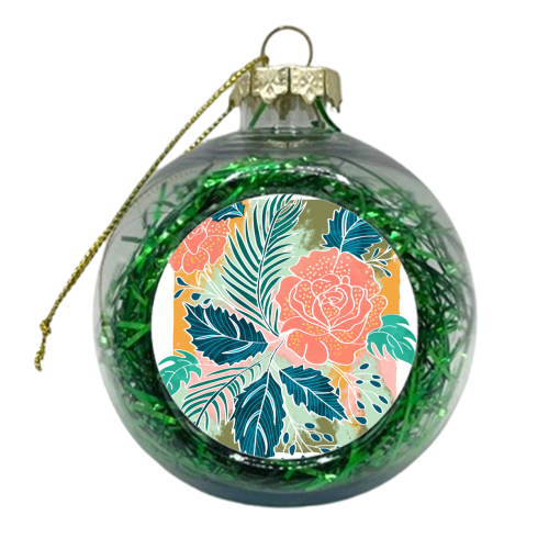 Framed Nature, Botanical Floral Rustic Bohemian, Garden Painting Tropical Illustration - xmas bauble by Uma Prabhakar Gokhale