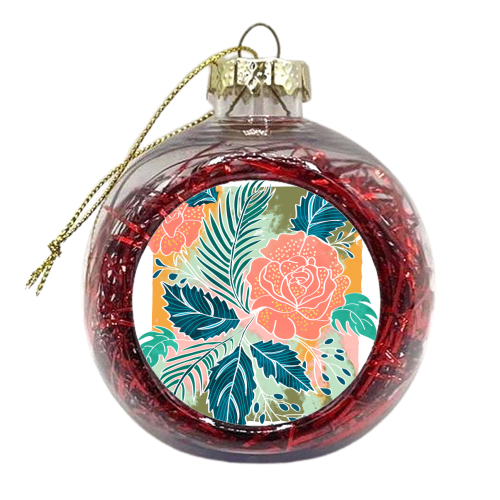 Framed Nature, Botanical Floral Rustic Bohemian, Garden Painting Tropical Illustration - xmas bauble by Uma Prabhakar Gokhale