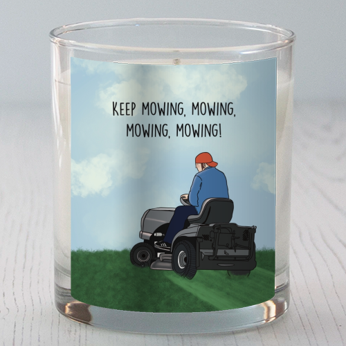 Fred Durst Mowing Print - scented candle by Drawings by Firefly