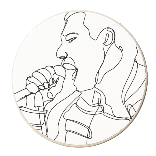 Freddie Mercury Continuous Line Art - personalised beer coaster by Lisa Wardle