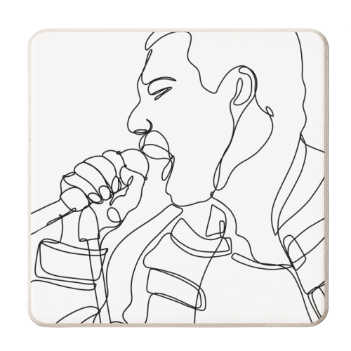 Freddie Mercury Continuous Line Art - personalised beer coaster by Lisa Wardle