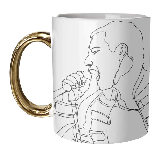 Freddie Mercury Continuous Line Art - unique mug by Lisa Wardle