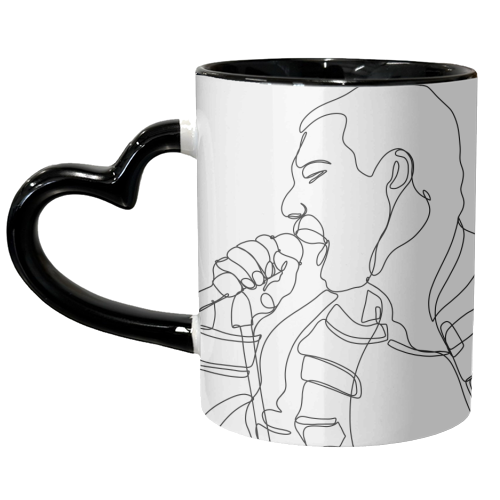 Freddie Mercury Continuous Line Art - unique mug by Lisa Wardle