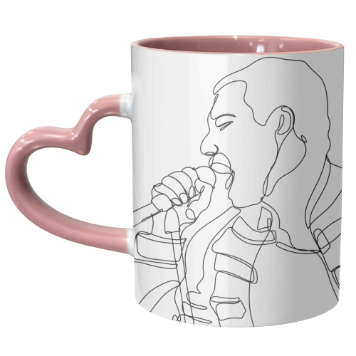 Freddie Mercury Continuous Line Art - unique mug by Lisa Wardle