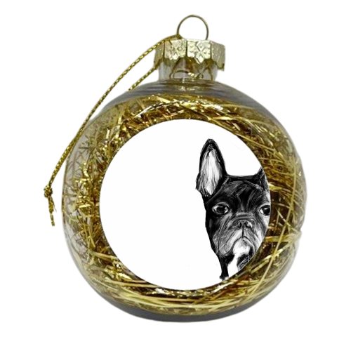 French Bulldog Pet Portrait Illustration - xmas bauble by James Jefferson Peart